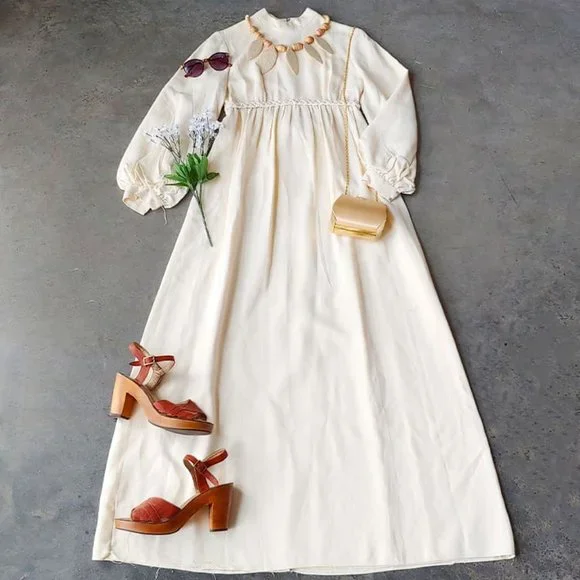 sachin and babi light blue dress 70s white maxi dress Vintage white empire waist